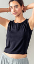 Urban Daizy Ribbed Bamboo Henley Tank Top Black Tank Top - Women's (UDZ-TP-00520) – alternate view 16