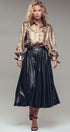Metallic Shimmer Button Down Blouse with Puff Sleeves in GOLD - Women's Shirts & Blouses | Urban Daizy