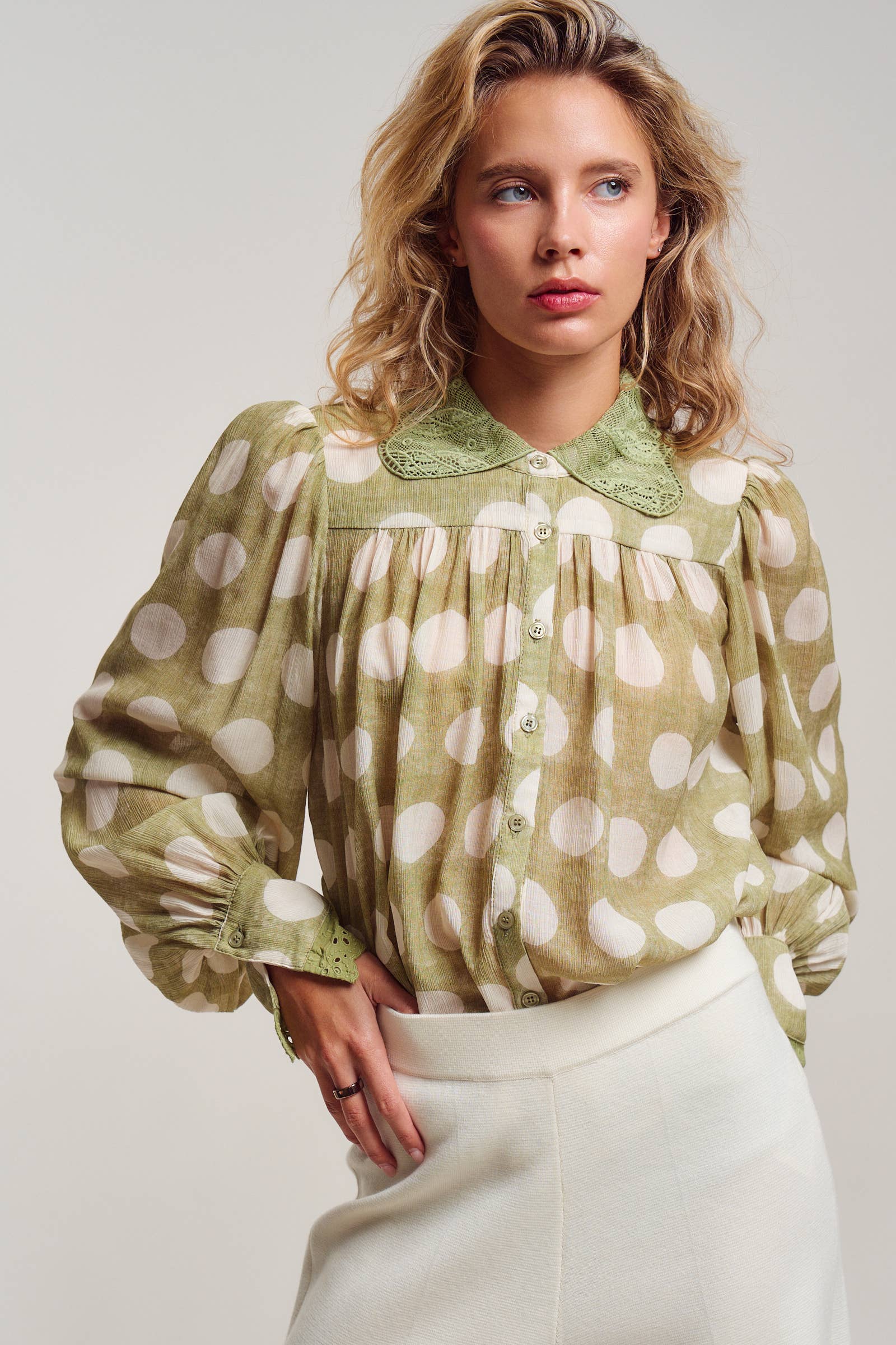 Polka Dot Eyelet Lace Blouse