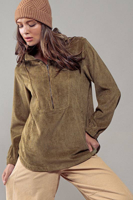 Urban Daizy Corduroy Funnel Neck Half Zip Pullover Top Black Tunic - Women's (UDZ-OT-00138) – alternate view 11