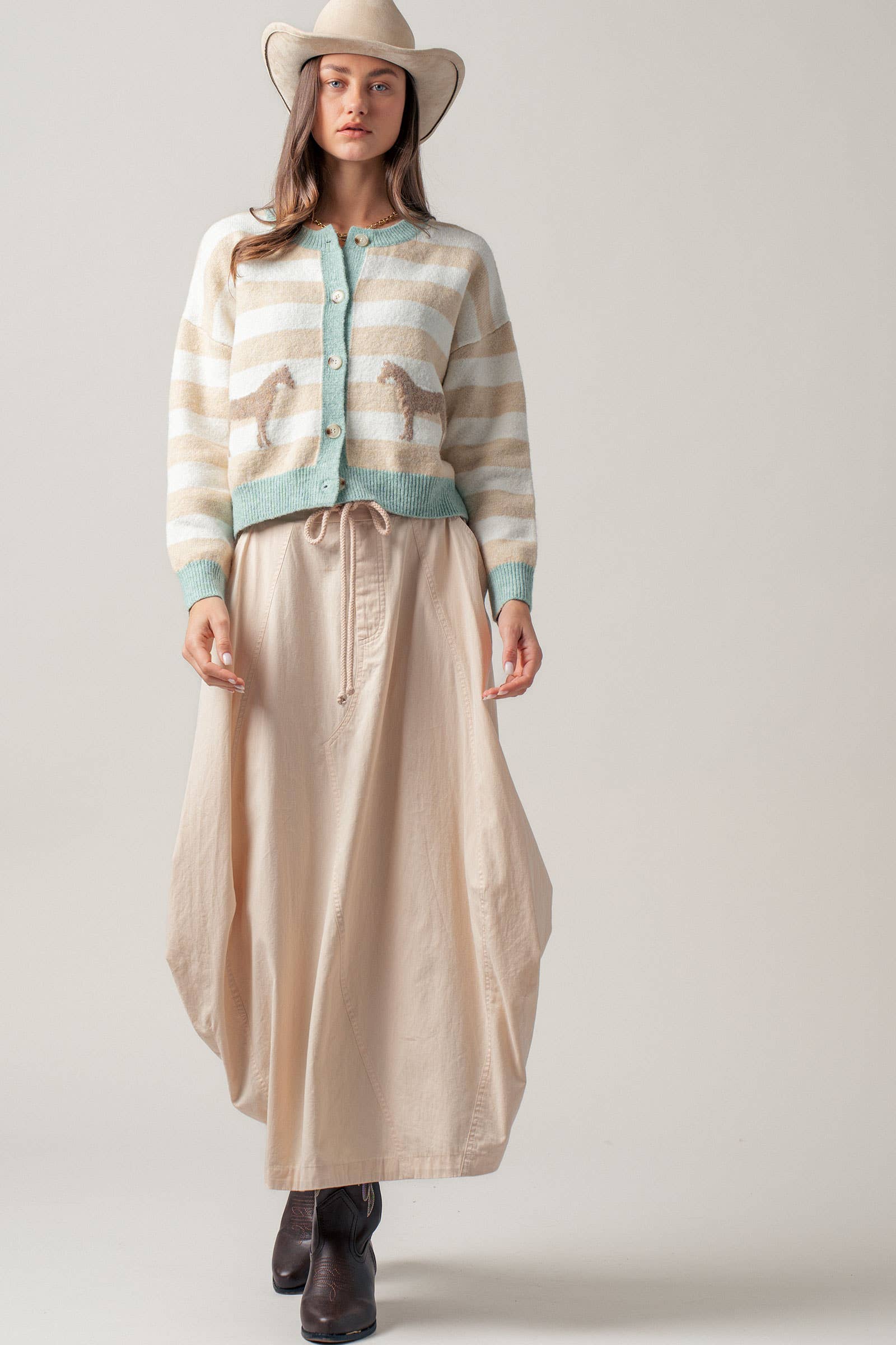 Balloon Hem Drawstring Maxi Skirt
