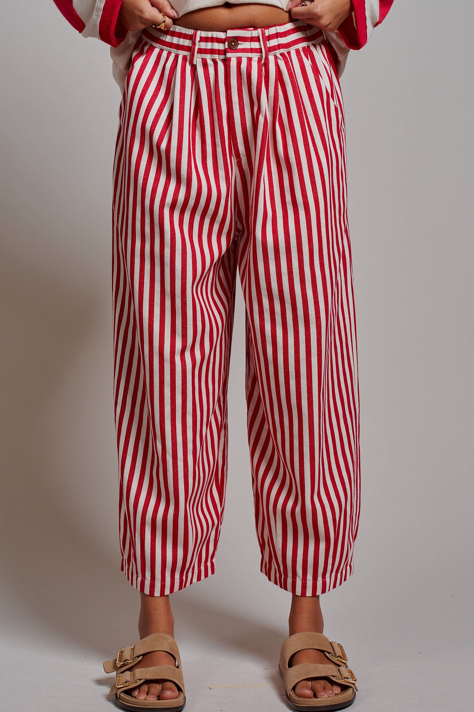Striped Pleated Wide Leg Culotte Pants