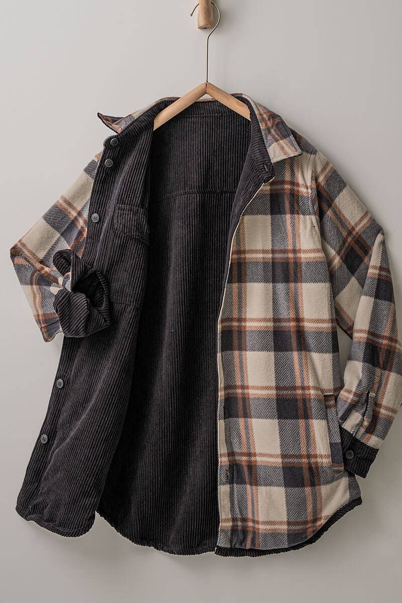 Urban Daizy Plaid Lined Corduroy Flannel Shacket Black Shirt Jacket Shacket - Women's (UDZ-OT-00018) – alternate view 19