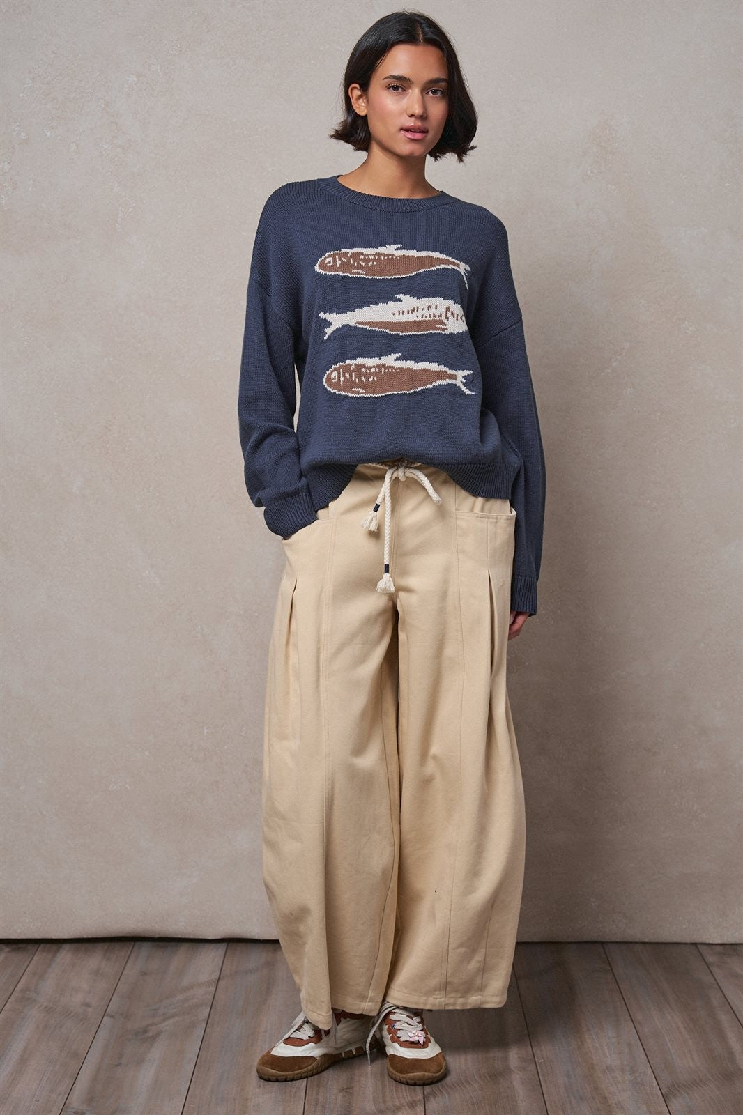 Seaside Sardine Oversized Summer Knit Sweater in TEAL BLUE - Women's Sweaters | Urban Daizy