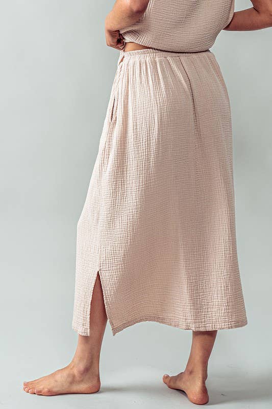 Urban Daizy Soft Double Gauze Elastic Waist Midi Skirt Blue-Sage Skirt - Women's (UDZ-SK-00060) – alternate view 11