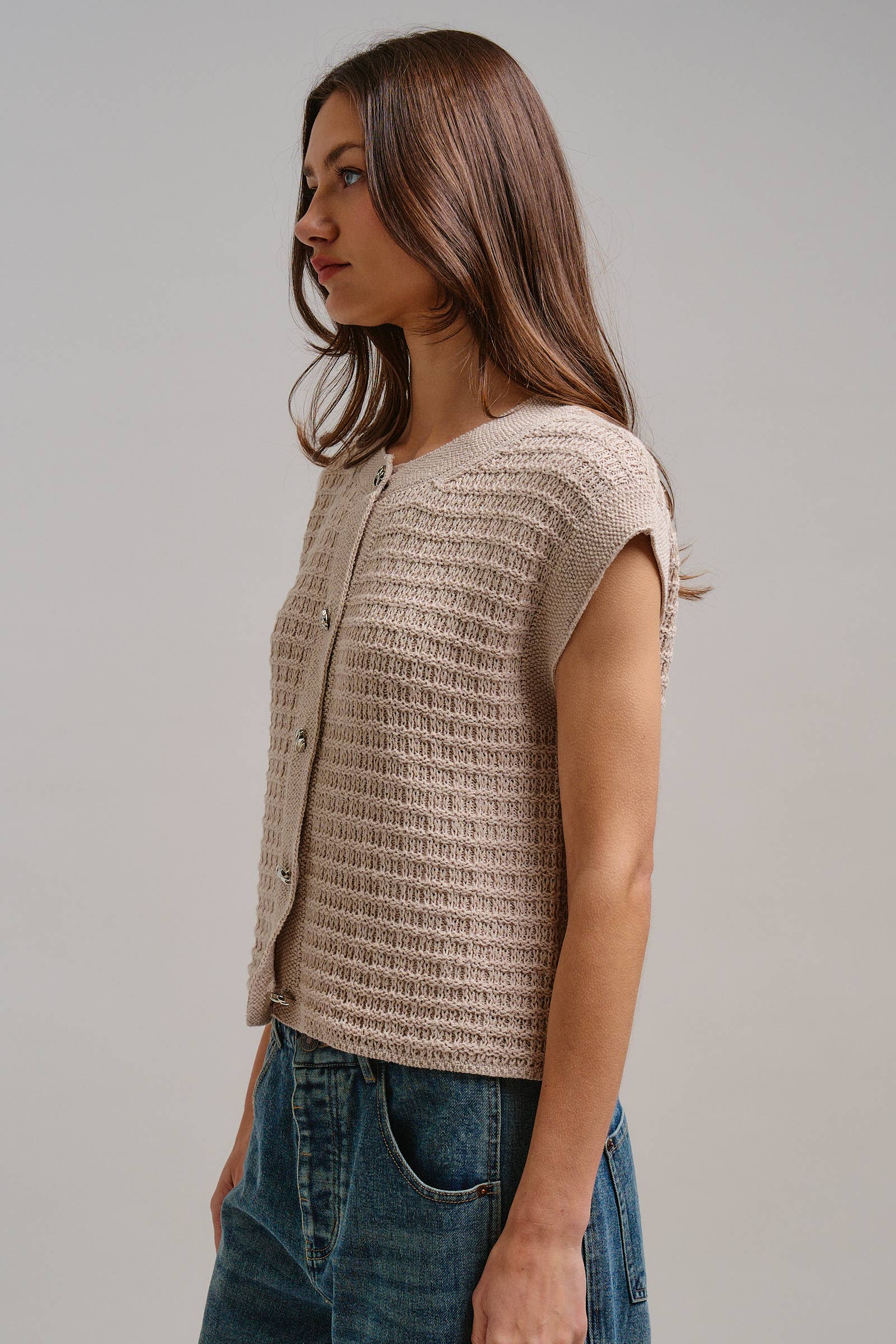 Textured Knit Button-Front Vest
