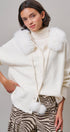 Faux Fur Hood Pom Pom Cardigan Wool Blend in Baby Blue in IVORY - Women's Cardigans & Shrugs | Urban Daizy