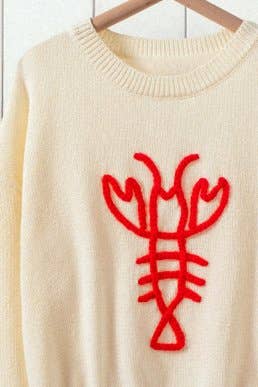 Urban Daizy Playful Lobster Embroidery Relaxed Knit Sweater Top Blue Knit Sweater - Women's (UDZ-SK-00127) – alternate view 3