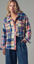 Oversized Plaid Button-Up Flannel Shirt w Pockets in BLUE MULTI - Women's Shirts & Blouses | Urban Daizy