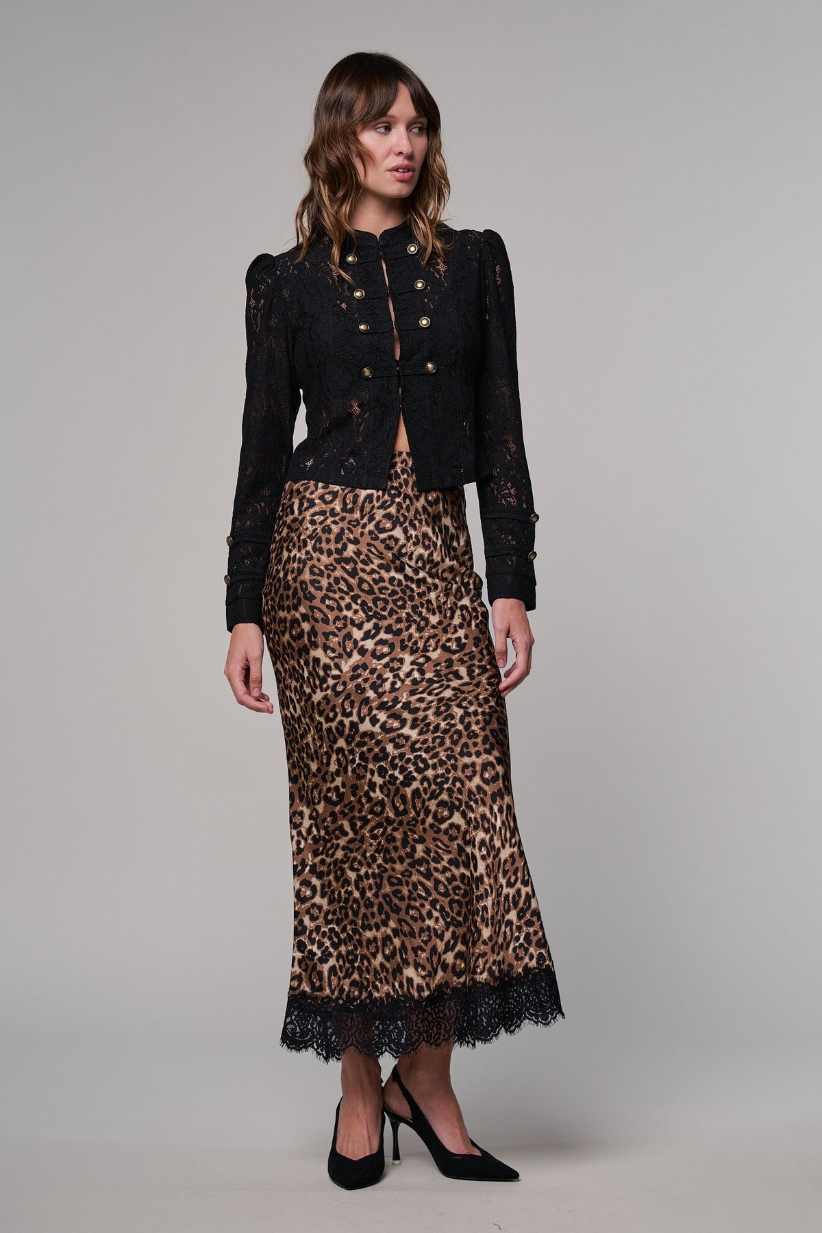 Leopard Print Lace Hem Maxi Skirt in LEOPARD - Women's Maxi Skirts | Urban Daizy