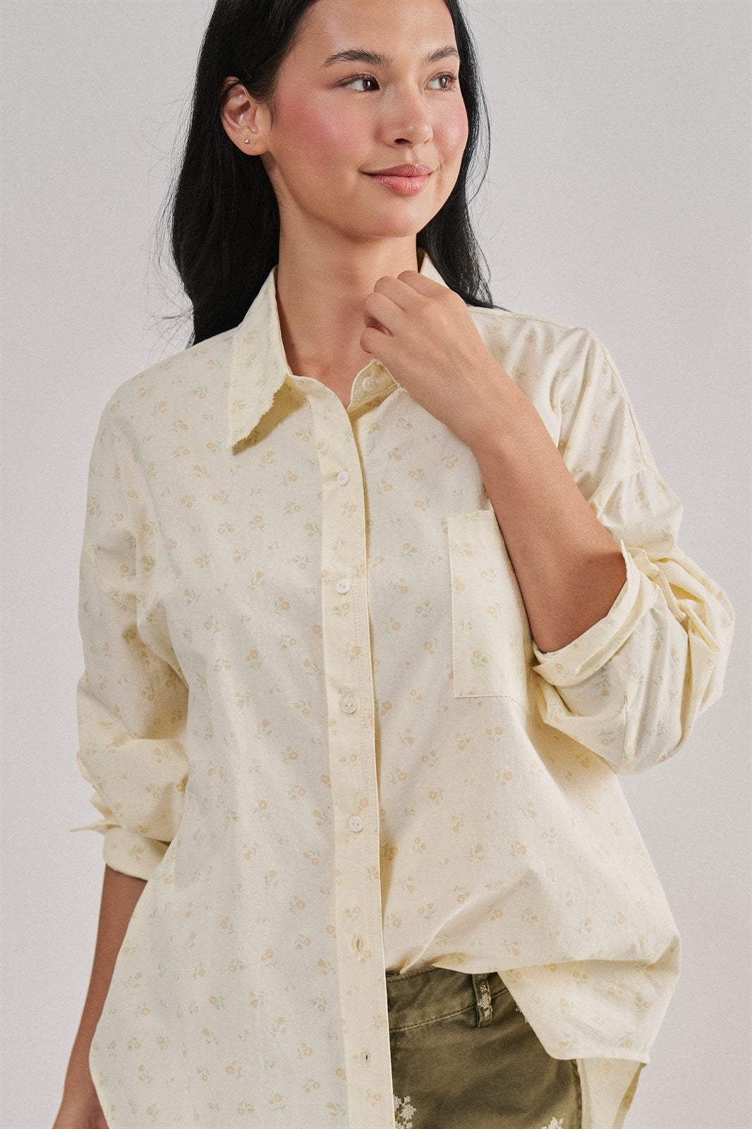 Soft Meadow Button-Down Shirt in CREAM - Women's Shirts & Blouses | Urban Daizy
