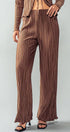 Urban Daizy Shimmer Pleated Wide Leg Elastic Waist Pants Brown Pants - Women's (UDZ-PT-00231) – alternate view 4