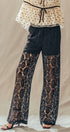 Urban Daizy Floral Lace Wide-Leg Drawstring Pants Black Pants - Women's (UDPT0083-Black)