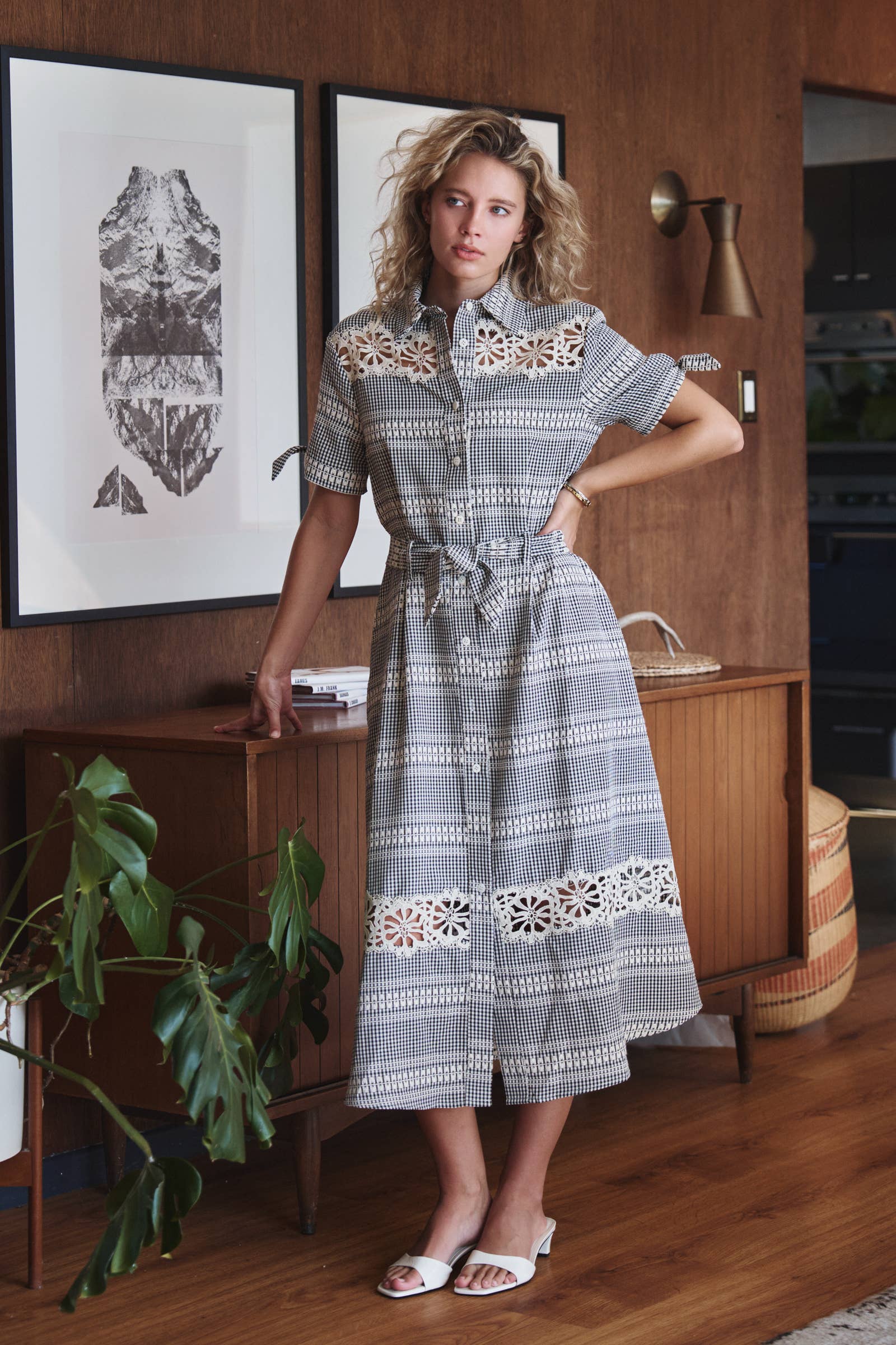 Urban Daizy Gingham Cotton Shirt Dress Eyelet Embroidery Blue Dress - Women's (UDZ-DR-00521) – alternate view 4