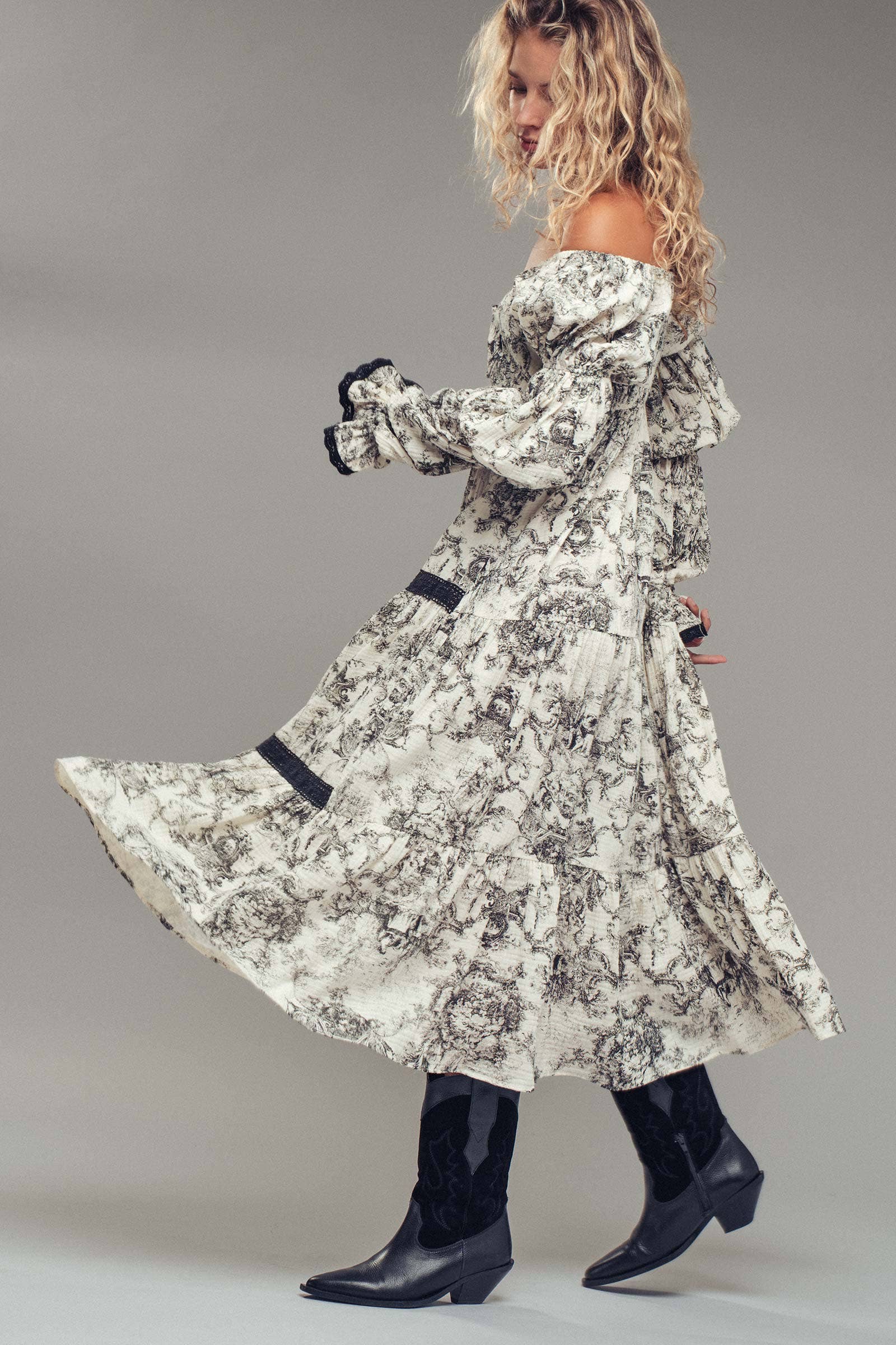 Urban Daizy Off-Shoulder Tiered Puff Sleeve Midi Dress Blue Dress - Women's (UDDR0211-Blue) – alternate view 5