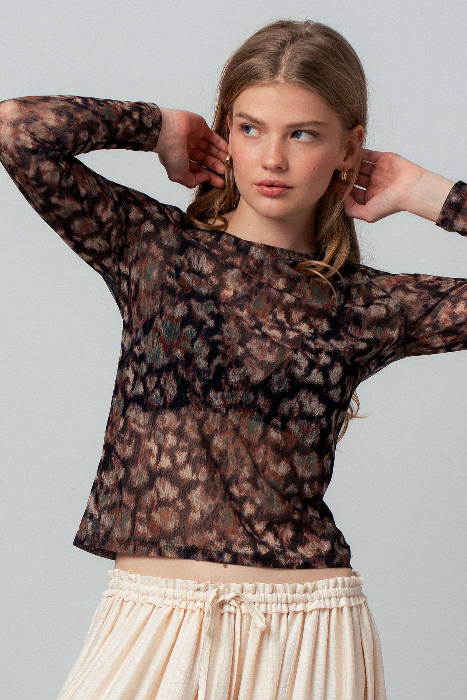 Urban Daizy Sheer Mesh Animal Print Long Sleeve Top Muliti Blouse - Women's (UDZ-TP-01044) – alternate view 8