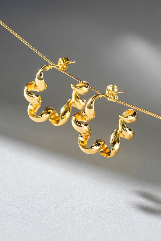 Urban Daizy 14K Gold Sculptural Twisted Spiral Hoop Earrings Gold Dangle Earrings (UDZ-JW-00013)