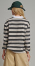 Striped Rugby Polo Long Sleeve Knit Top with Contrast Collar in IVORY BLACK - Women's T-Shirts & Polos | Urban Daizy