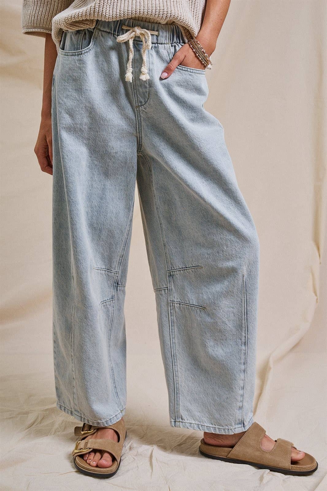 Urban Daizy Relaxed Drawstring Barrel Denim Pants Lt-Denim Jeans - Women's (UDTP1477-Lt-Denim) – alternate view 5