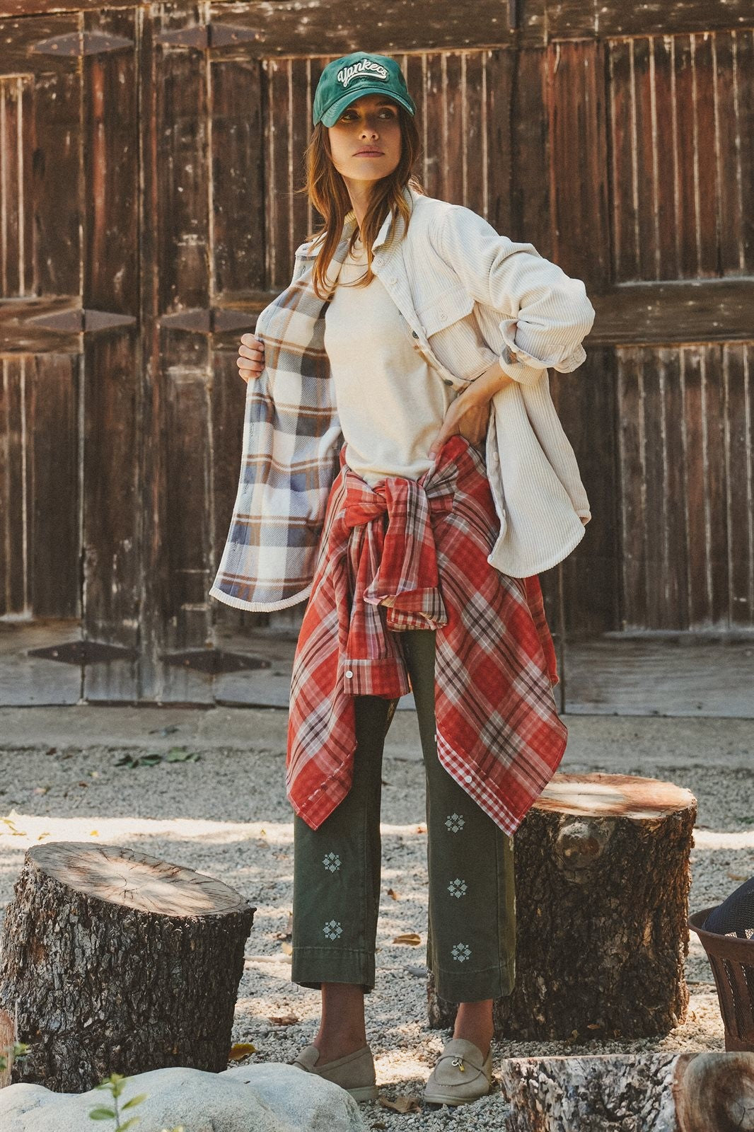 Reversible Corduroy Flannel Plaid Shacket Western for Women in CREAM - Women's Jackets & Blazers | Urban Daizy