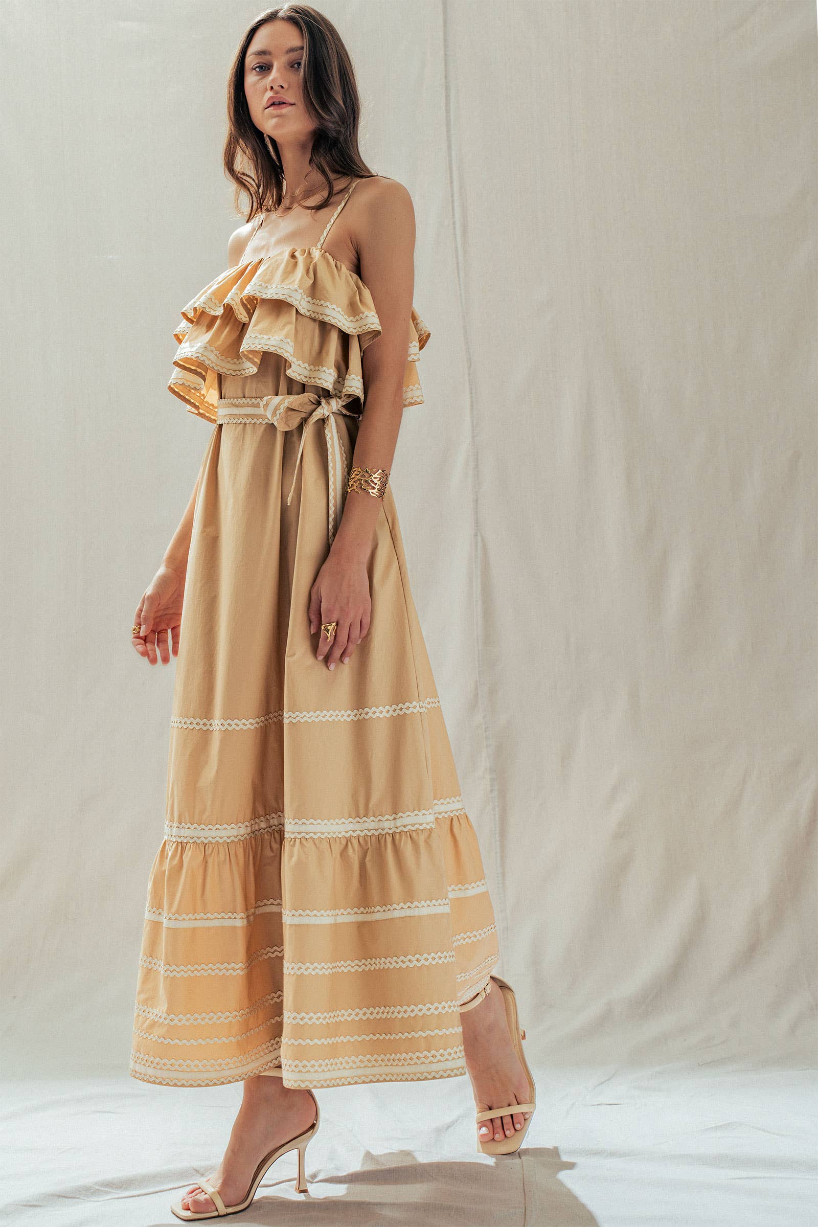 Urban Daizy Rickrack Trim Tiered Ruffle Cotton Maxi Dress Black Dress - Women's (UDDR0346) – alternate view 10