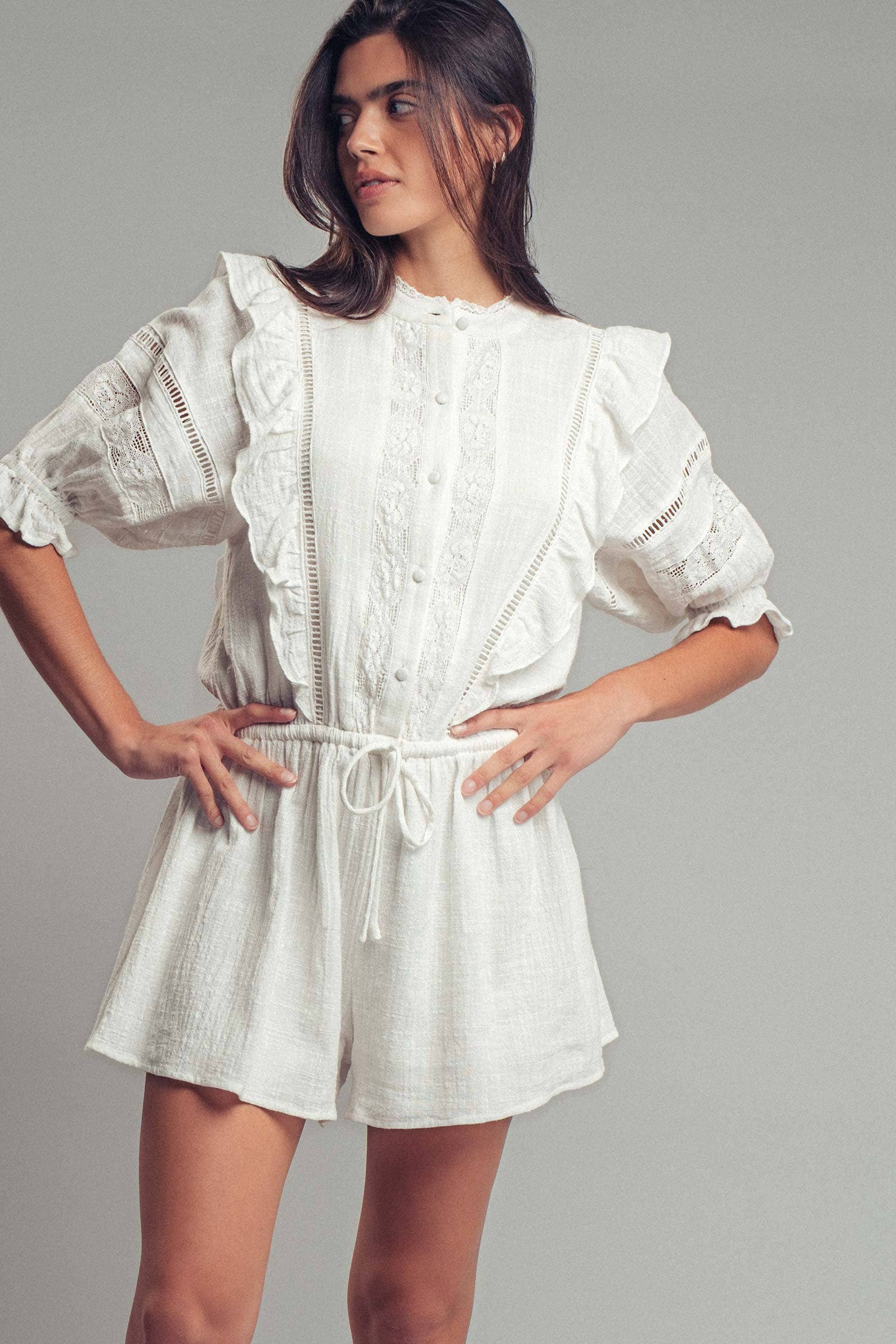 Romantic Lace Ruffle Boho Romper