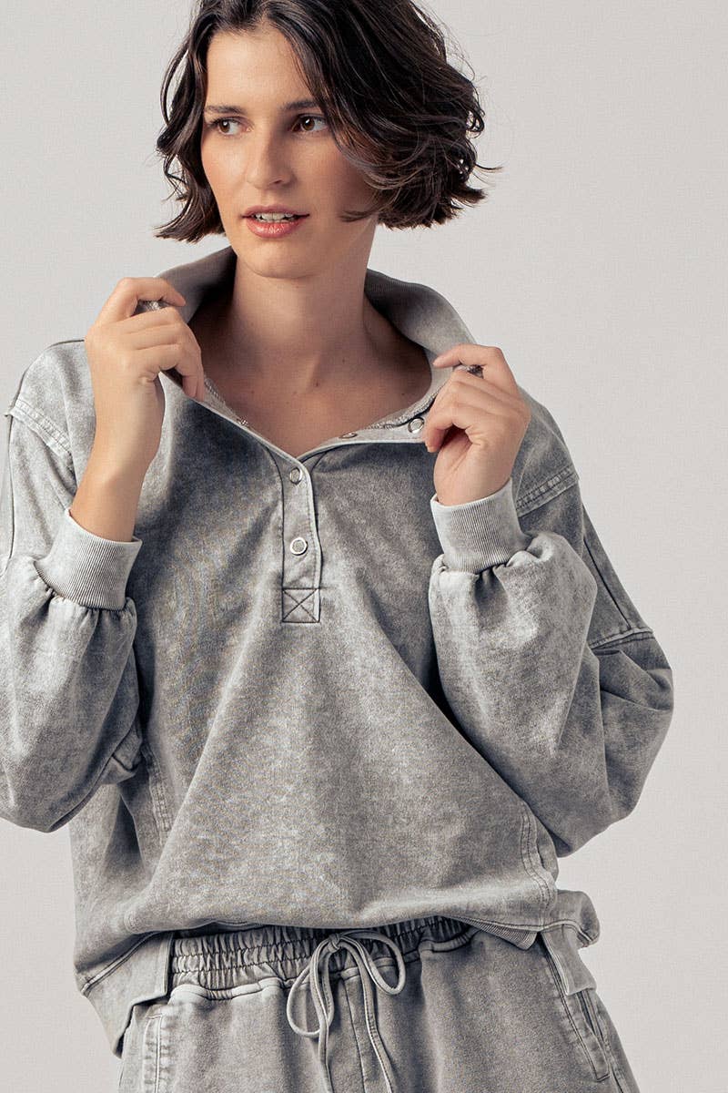 Vintage Wash Snap-Front Sweatshirt
