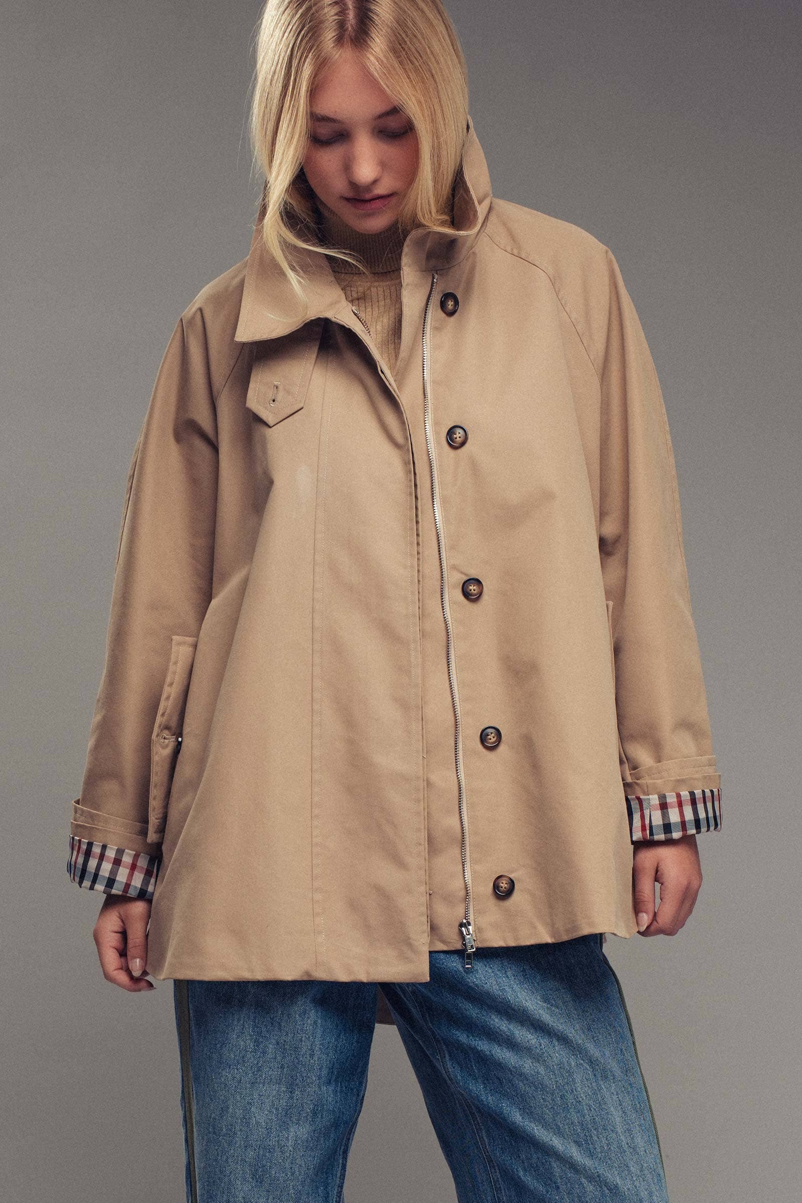 Urban Daizy Modern A-Line Trench Jacket Navy Jacket - Women's (UDZ-TP-00812) – alternate view 21