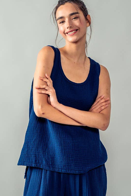 Urban Daizy Vintage Washed Double Gauze Tank Top Black Tank Top - Women's (UDZ-TP-00487) – alternate view 22