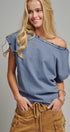 Grommet Trim Washed Cotton Boat Neck Top in VINTAGE NAVY - Women's T-Shirts & Polos | Urban Daizy