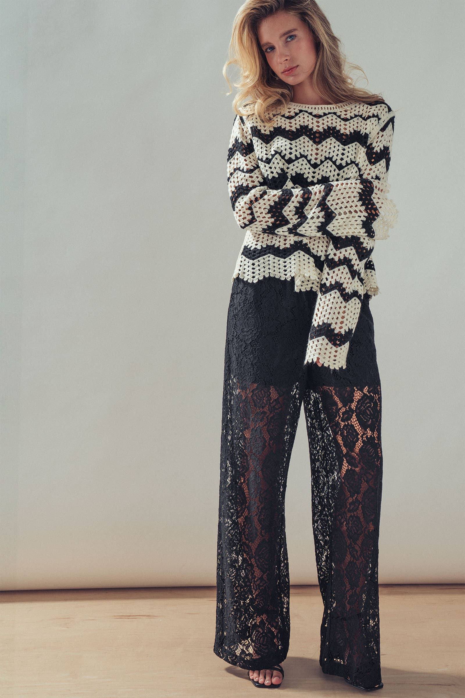 Chevron Pattern Open-Knit Crochet Sweater