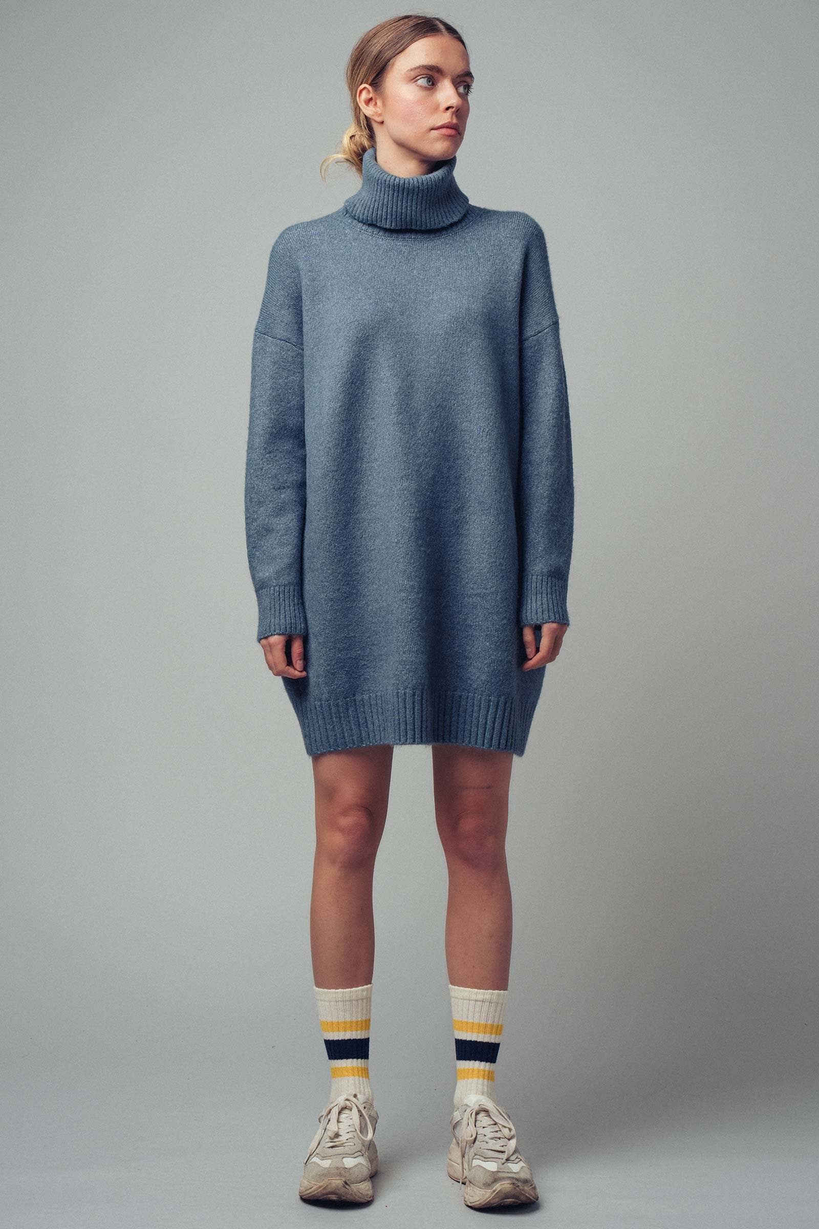 Oversized Turtleneck Ribbed Knit Sweater Dress