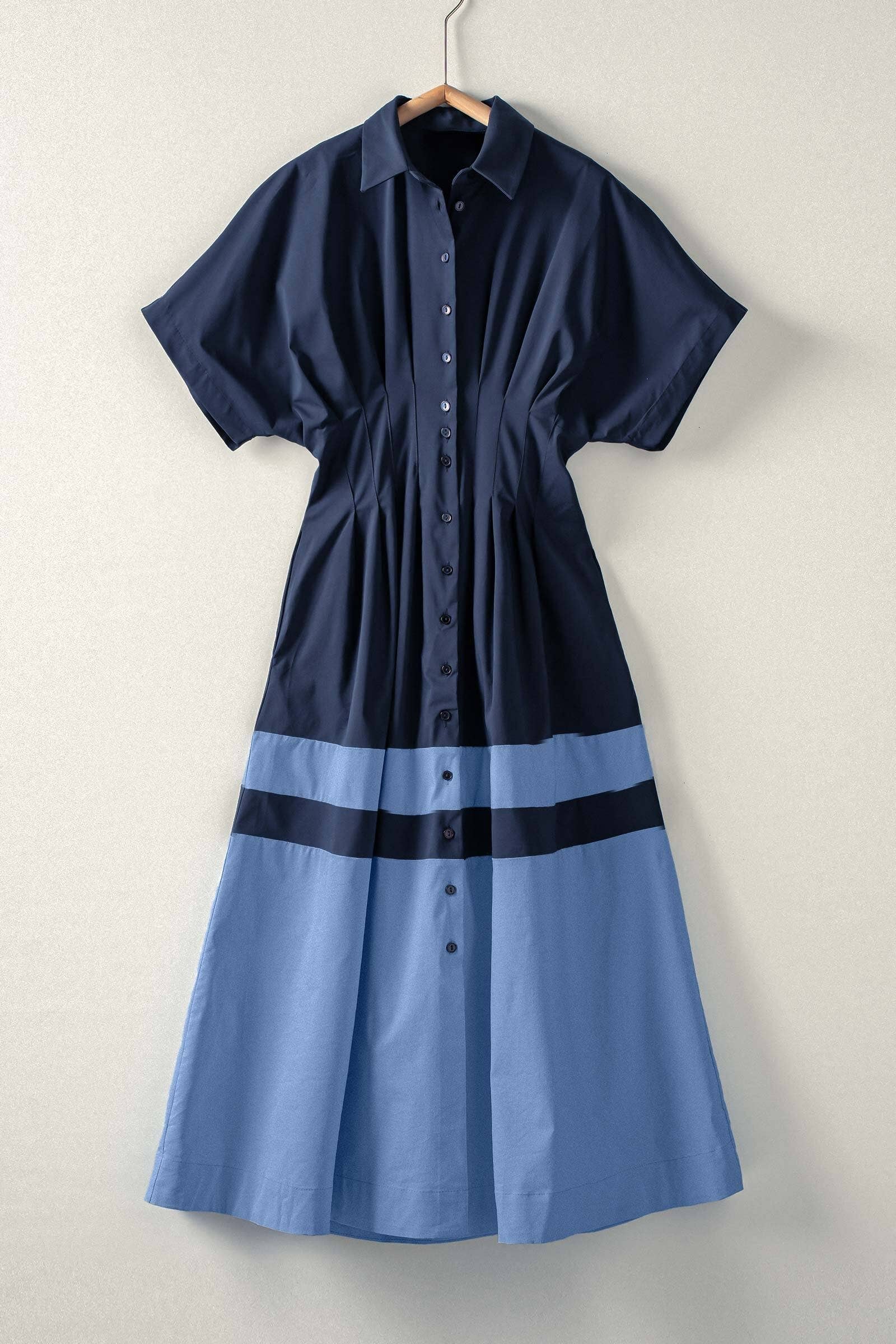 Colorblock Button-Up Cotton Midi Dress