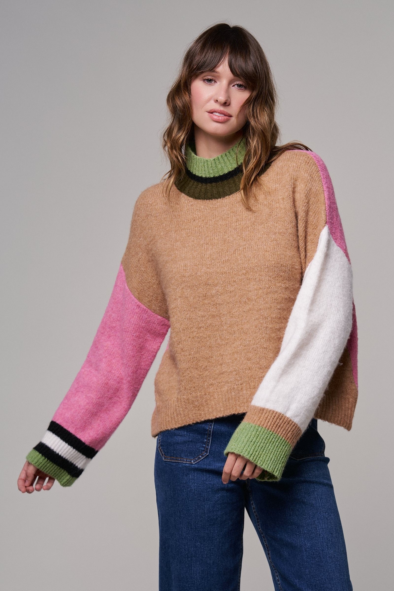 Paneled Hues Knit Sweater in PINK - Women's Sweaters | Urban Daizy