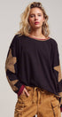 Urban Daizy Raw Seam Star Patch Slouchy Knit Top Brown Knit Top - Women's (UDTP1432-Brown) – alternate view 2