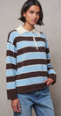 Striped Knit Rugby Polo Sweater in BROWN BLUE - Women's Sweaters | Urban Daizy