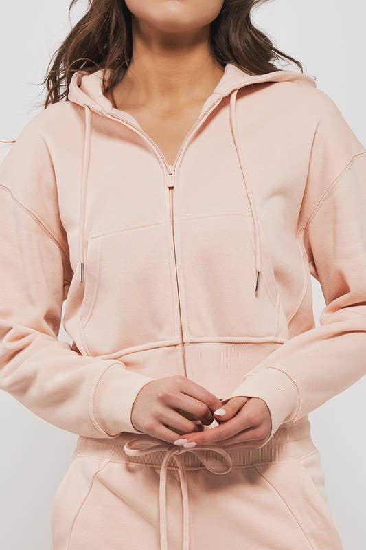 Urban Daizy Cropped Boxy Zip Up Hooded Sweatshirt Black Hoodie - Women's (UDZ-KN-00614) – alternate view 6