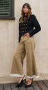 Wide Leg Lace Hem Denim Casual Pants in TAUPE	 - Women's Casual Pants | Urban Daizy