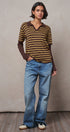 Striped Collared Layered Polo Top in BROWN - Women's Sweaters | Urban Daizy