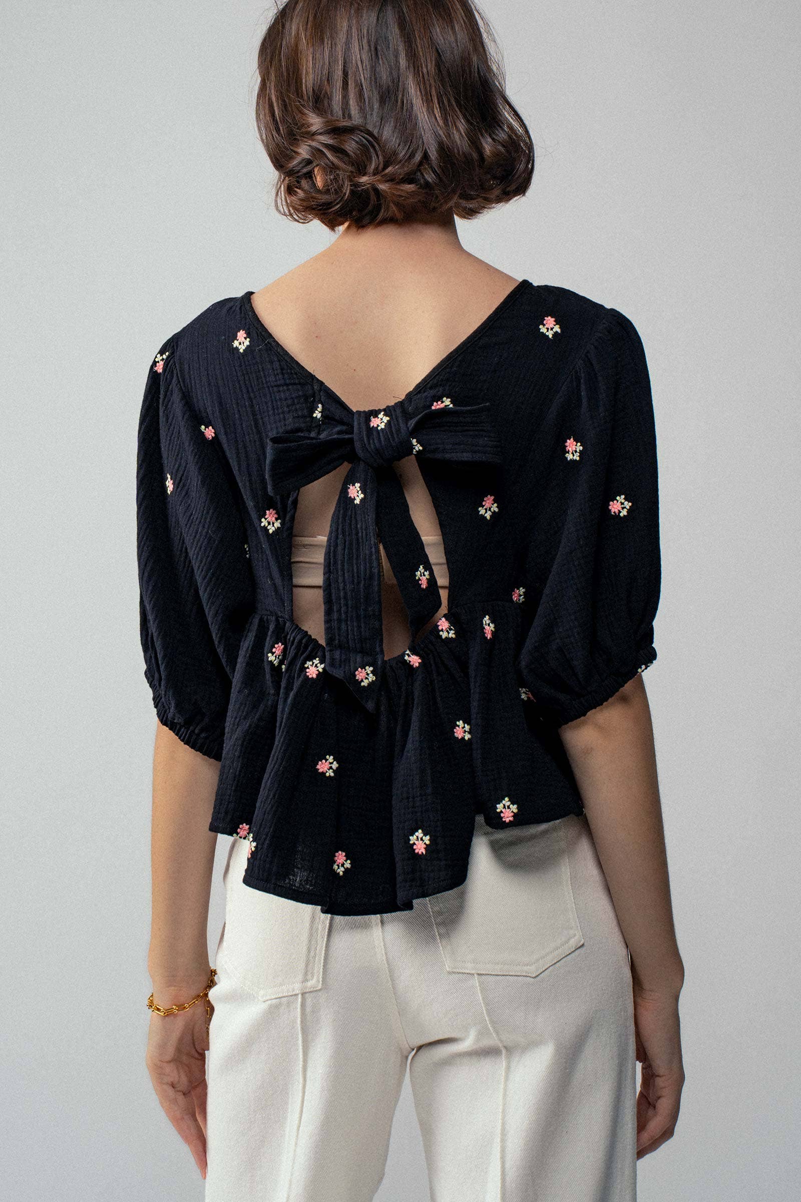 Urban Daizy Floral Embroidered Gauze Blouse Black Blouse - Women's (UDZ-TP-00728) – alternate view 7