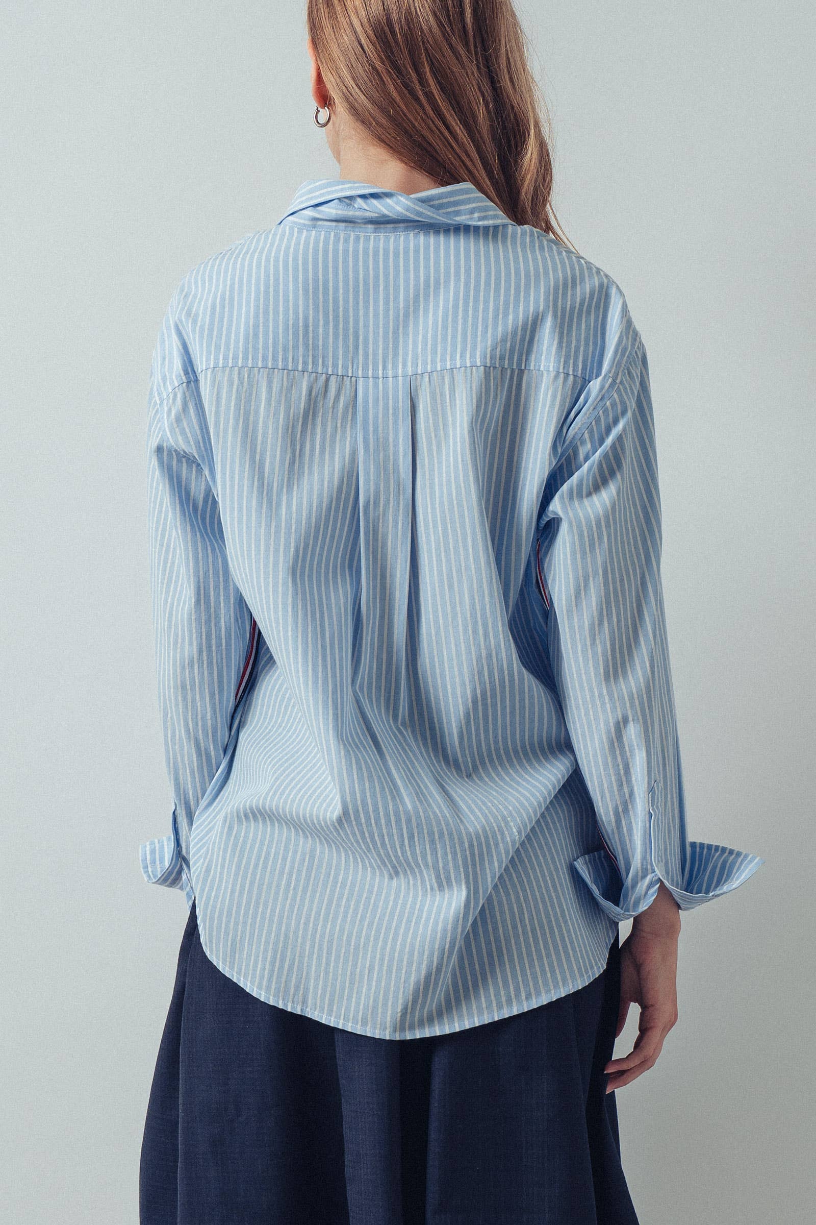 Striped Twill Tape Detail Statement Button Shirt