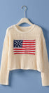 Urban Daizy American Flag Patch Open Knit Cotton Sweater Ivory Knit Sweater - Women's (TNSW1129)
