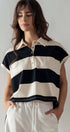 Urban Daizy Bold Striped Dolman Sleeve Polo Shirt Ivory Black Polo - Women's (UDZ-TP-00660) – alternate view 18