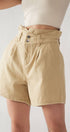 Urban Daizy Double Button Paper Bag Pleated Bermuda Shorts Beige Shorts - Women's (UDZ-PT-00015)