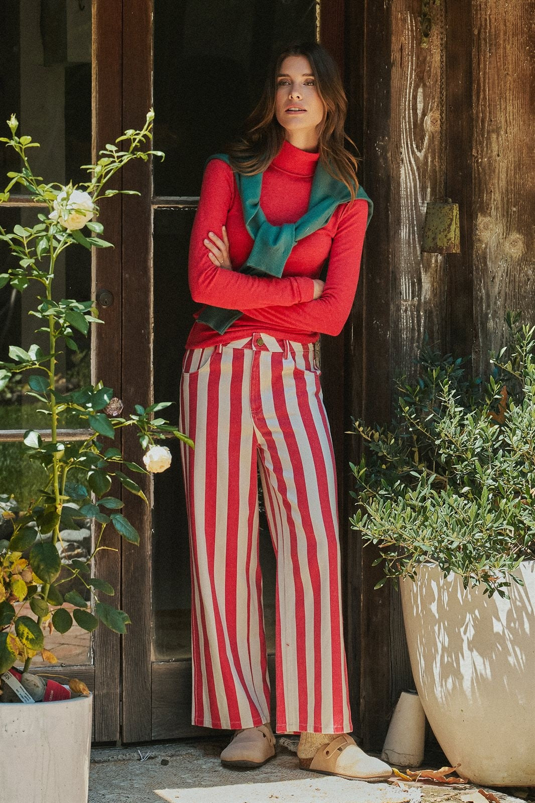 Classic Striped Long Sleeve Turtleneck Top in RED - Women's T-Shirts & Polos | Urban Daizy