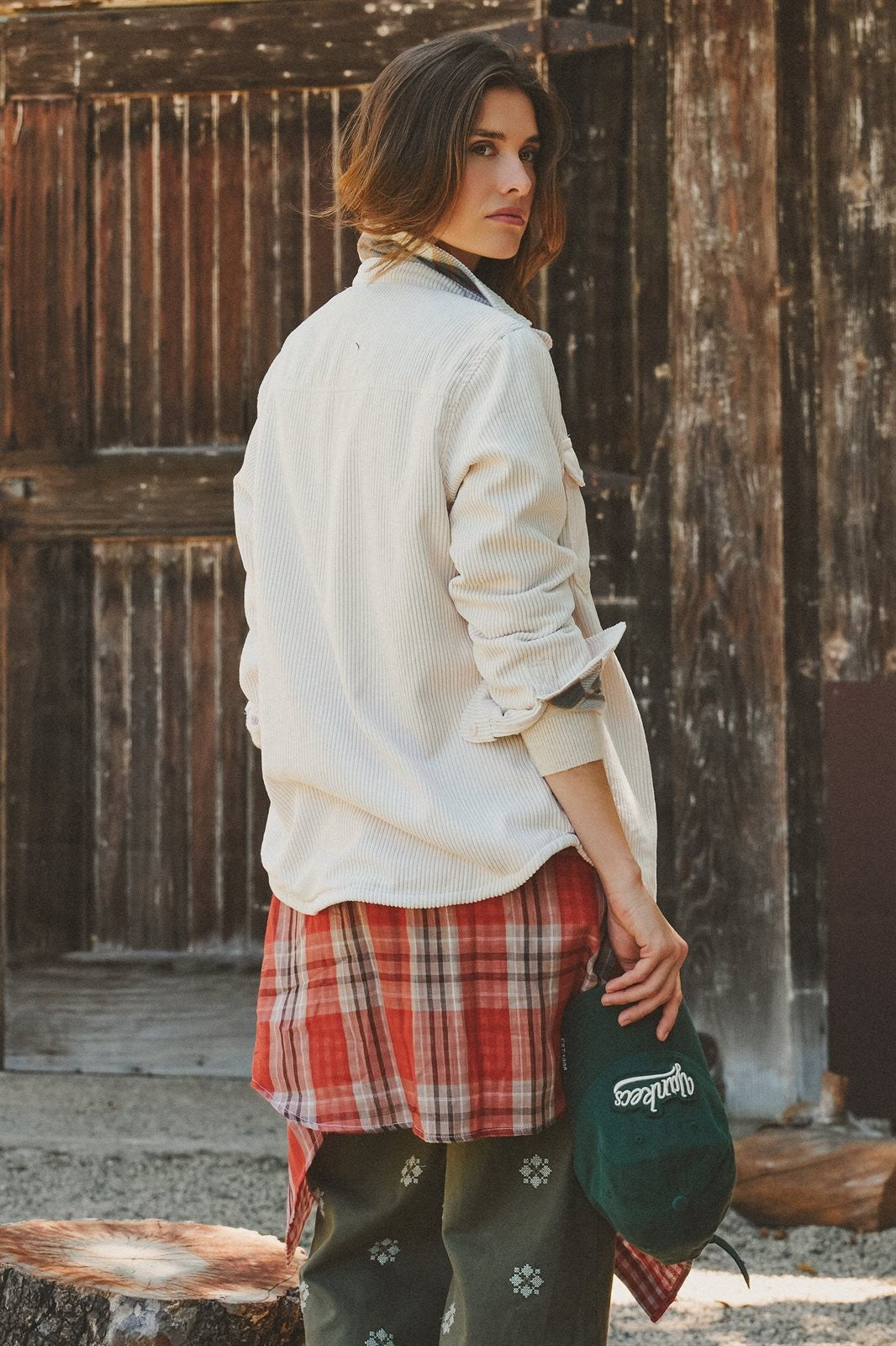 Reversible Corduroy Flannel Plaid Shacket Western for Women in CREAM - Women's Jackets & Blazers | Urban Daizy