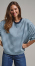 Oversized Striped Contrast Neck Boxy Tee