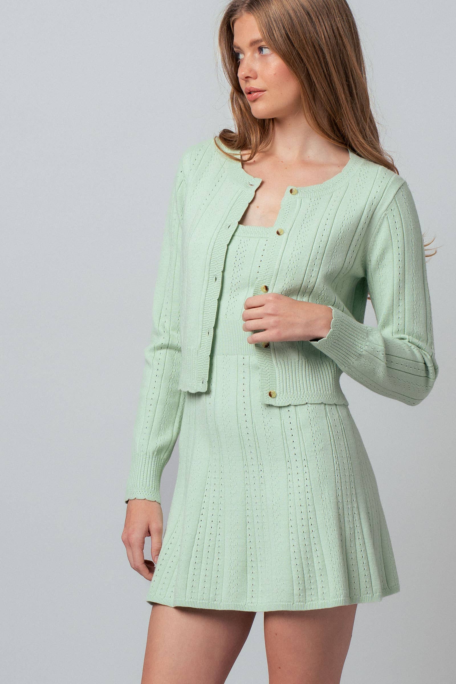 Pointelle Knit Button-Front Cardigan