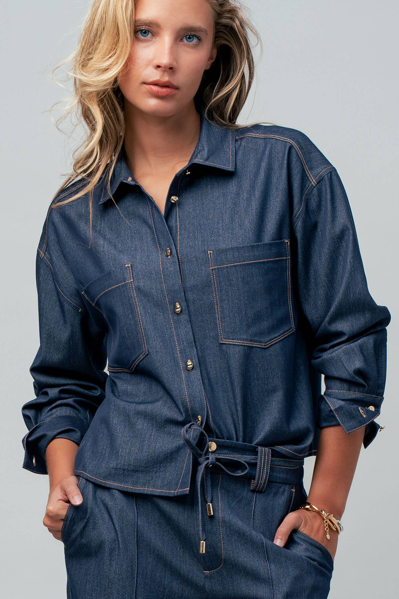 Denim Button Down Utility Shirt