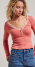 Pretty Little Lace Trim Henley in CORAL - Women's T-Shirts & Polos | Urban Daizy